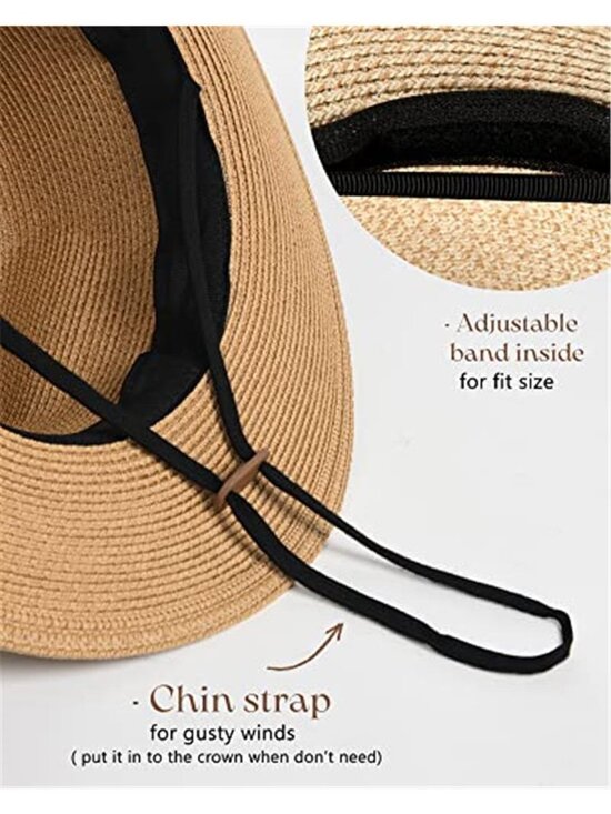 Women Men Wide Brim Straw Panama Hat Fedora Summer Beach Sun Hats UPF main image 4